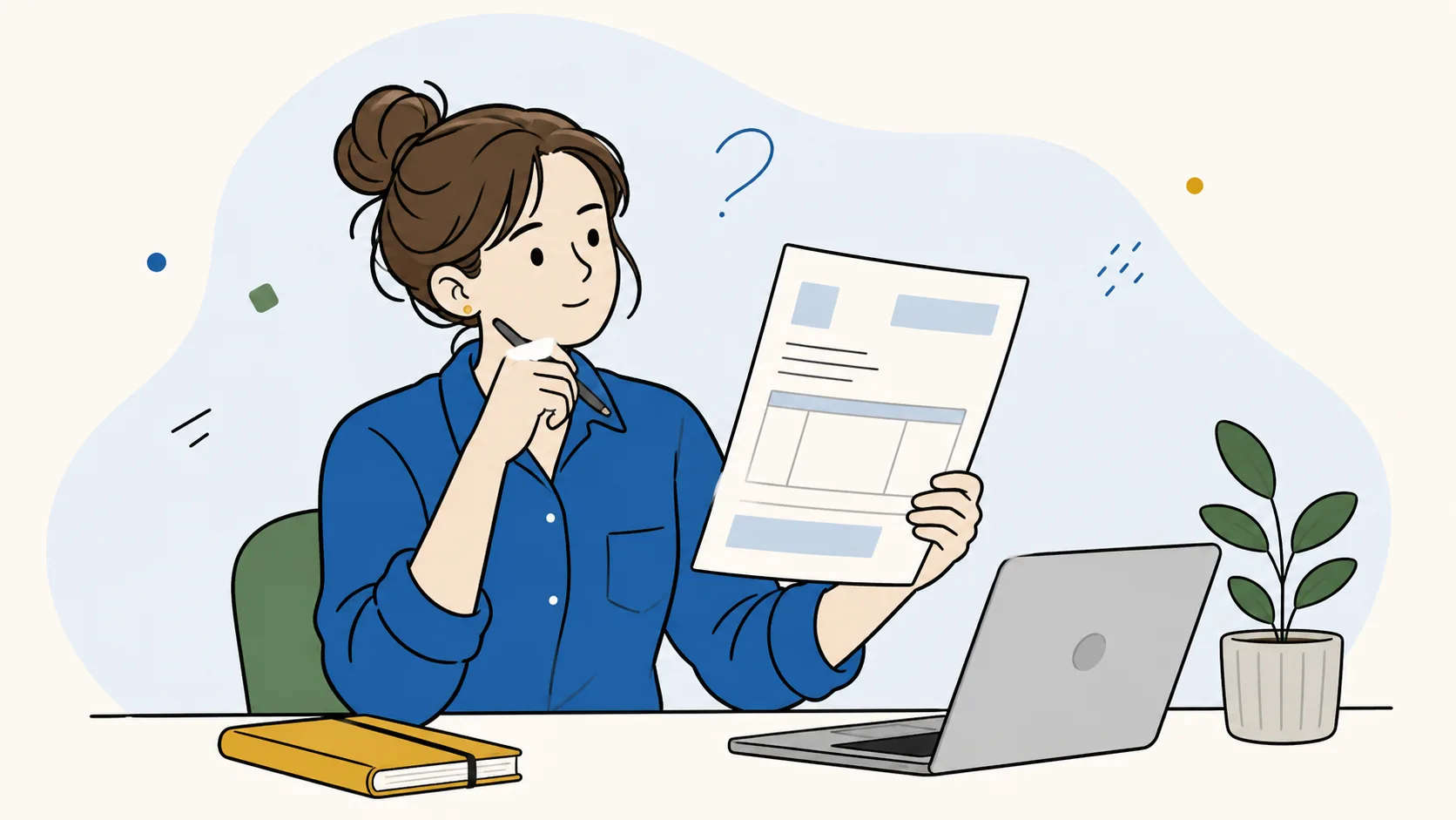 保守費用の請求書を見ながら内容を考える経営者