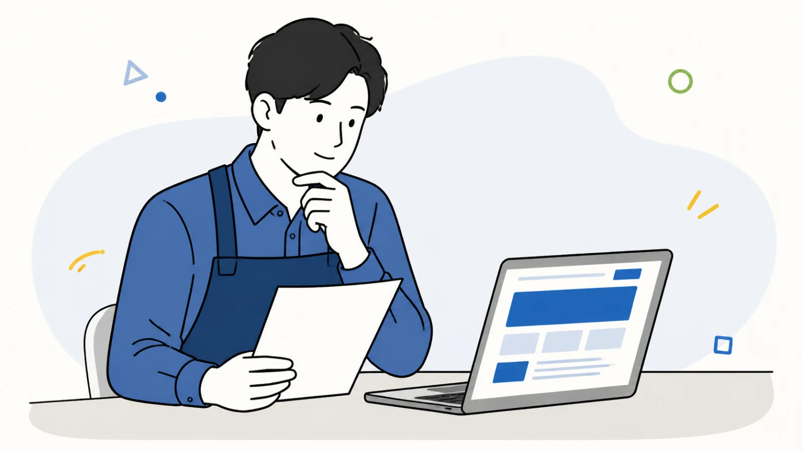 パソコンと資料を見ながら補助金の利用を検討する長野県の経営者