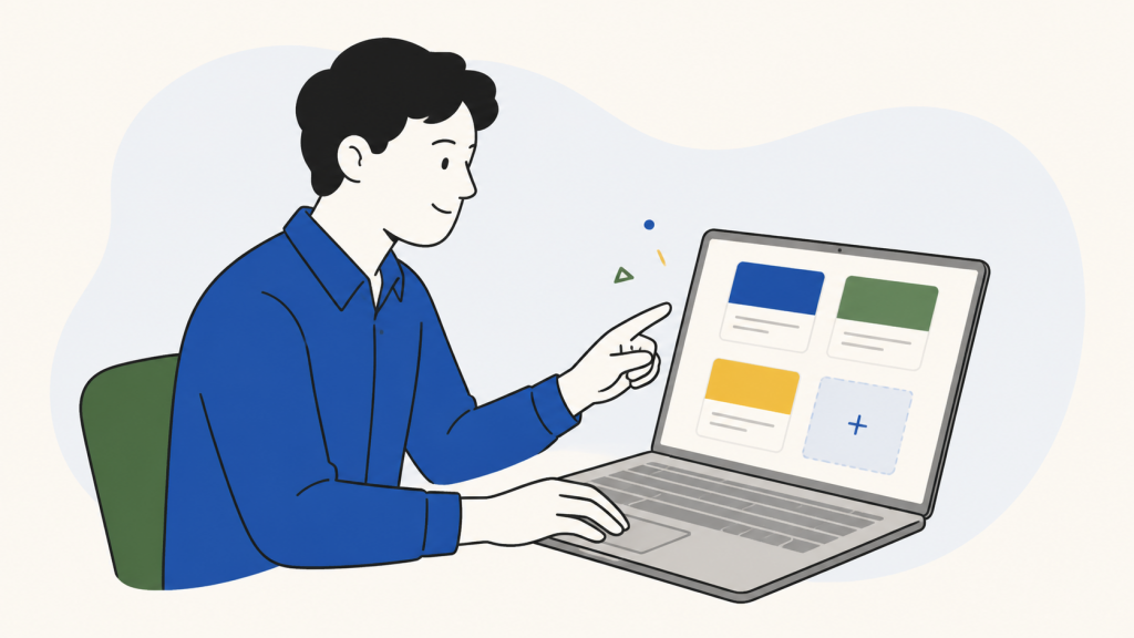Search Consoleに新しいサイトを登録する操作をする人物のイラスト