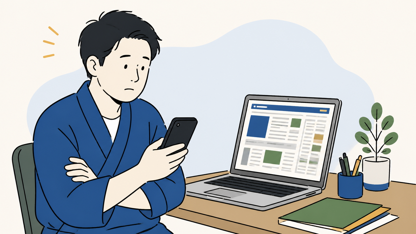 スマートフォンと古いホームページを見比べる経営者