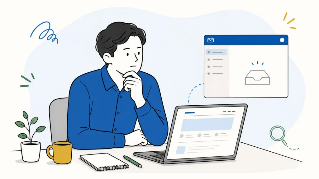 問い合わせが増えないホームページを見直す経営者のイラスト