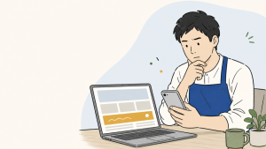 無料ホームページ作成サービスの限界と乗り換えのタイミングを表すイラスト