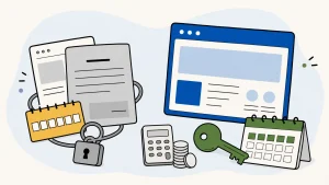 ホームページのリース契約の拘束と、自社所有サイトの自由を対比したイラスト